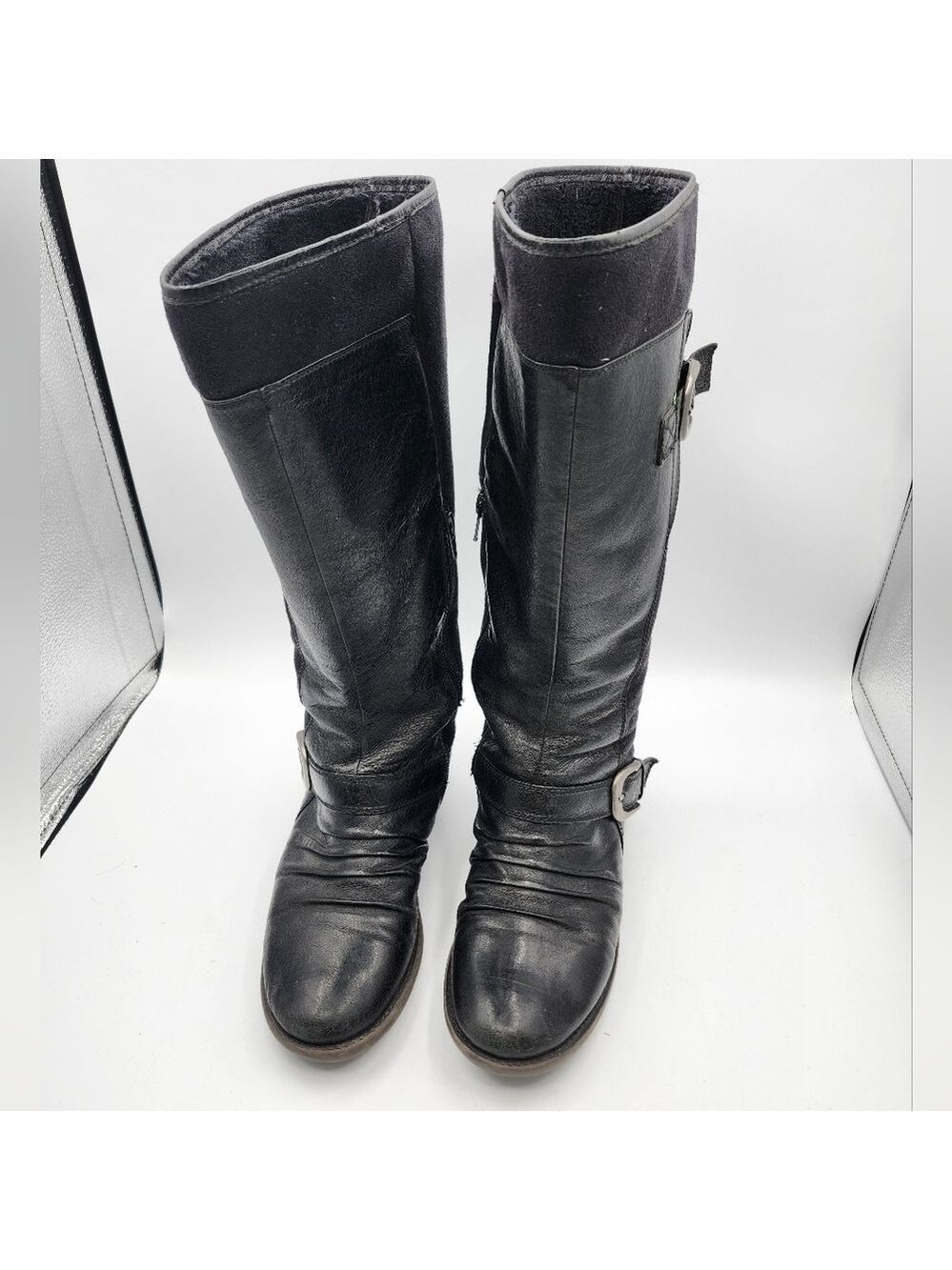 BareTraps Black Leather Boots with Buckle Lined Sz 7